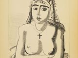 une image représentant le dessin d'une femme portant une croix sur la poitrine