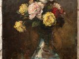 une peinture de fleurs dans un vase sur une table