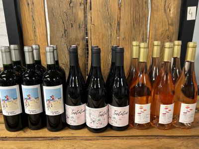 18 bouteilles de vin rosé et rouge, comprenant :