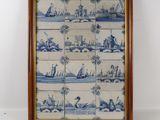 a picture of a blue and white tile with boats on it