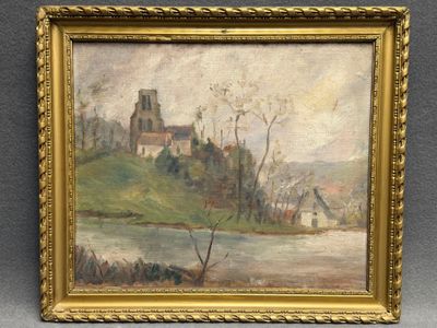 Eglise de village. huile sur toile.