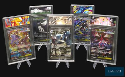 de nombreux types de cartes Pokémon exposées