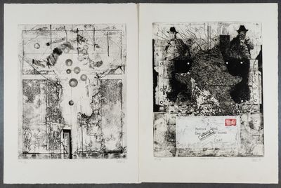 deux dessins en noir et blanc représentant un homme et une femme dans une pièce