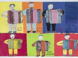 painting of a group of people with accordions in different colors