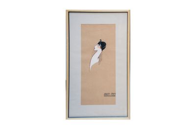 Un tableau représentant une femme en robe blanche est accroché au mur.