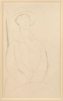 a drawing of a woman wearing a hat and a dress