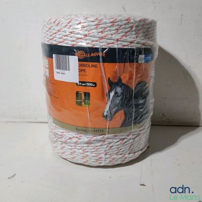 a roll of white and red rope with a horse on it