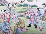 a painting of a group of people in a field
