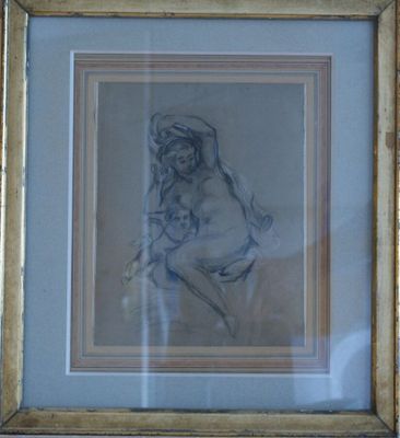 Vénus à l'amour. Etude au Fusain et rehauts de blanc.