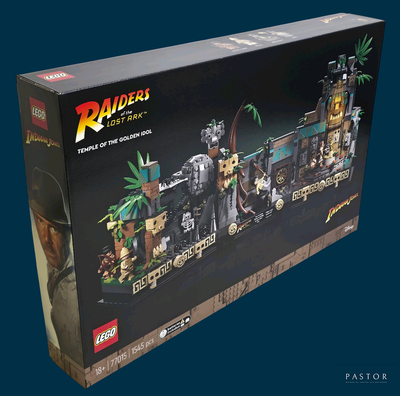 a box with a lego set in it on a blue background