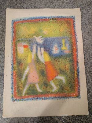 a picture of a drawing of two people walking together