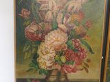 painting of a vase of flowers on a table next to a painting of a vase of flowers on a table