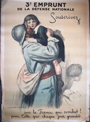 affiche représentant une femme tenant un enfant dans ses bras