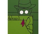 an image of a painting of a man wearing a hat and a green shirt