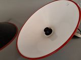 a red and white light that is on a table