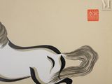 a painting of a horse that is running on the ground