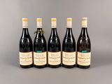 six bouteilles de vin sont alignées sur une surface grise