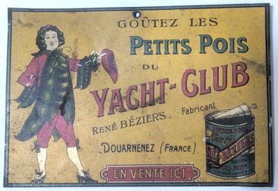une pancarte sur laquelle on peut lire « patis pois » et la photo d'une femme tenant un chapeau