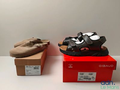 two pairs of shoes are sitting on a box next to each other