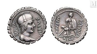 a close up of two silver coins on a white surface