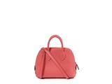 the small pink bag is on a white surface