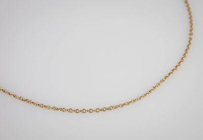 un collier à chaîne en or orné d'une petite perle sur fond blanc