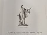 an open book with a drawing of a woman holding a bag