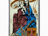 an image of a stained glass picture of a woman holding a baby