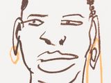 drawing of a woman ' s face with ear rings and a pair of earrings