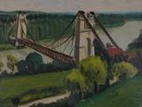 painting of a painting of a bridge over a body of water