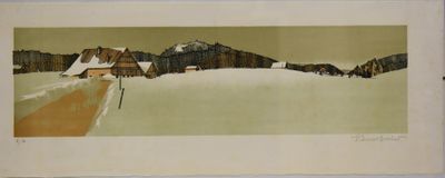 une image représentant un tableau d'une maison sous la neige