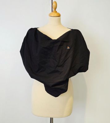 foulard vintage en soie noire à nouer, orné d'un logo brodé
