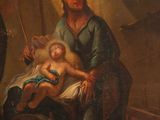 a painting of a man holding a baby in his lap