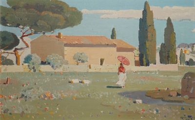 RENI-MEL, 1893-1984 Promeneuse à l'ombrelle en Provence, 194…