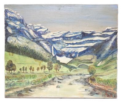 École du XXe siècle. Paysage alpin et rivière. - Photo 1