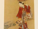painting of a woman in a kimono dress holding an umbrella