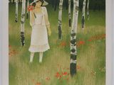 an image of a painting of a woman standing in a field of poppies