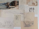 a lot of drawings on the wall next to each other