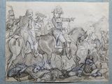 drawing of a drawing of a man on a horse and a man on a horse