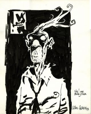 dessin représentant un homme avec une cigarette allumée à la bouche