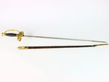 an image of a sword with a wooden handle on a white surface