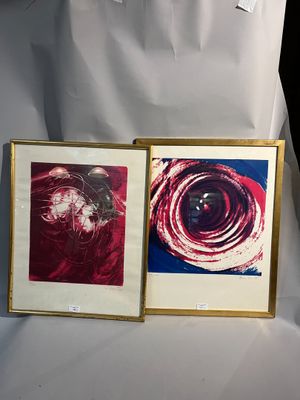 deux photos encadrées représentant une fleur rouge et blanche et une photo en noir et blanc