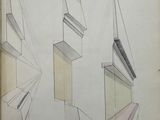an old book with a drawing of a building and a window