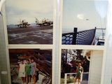four pictures of a man and a woman in a bathroom