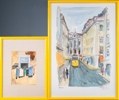 Franco SOUSA (?) - "Le linge suspendu", aquarelle signée en …