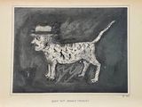 dessin représentant un chien portant un chapeau et un haut-de-forme