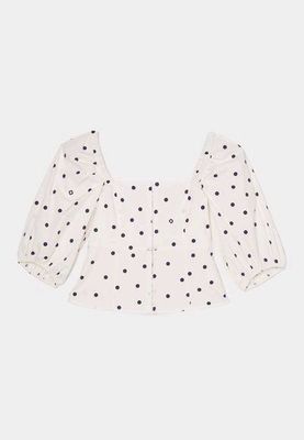 Blouse en coton blanc à pois bleu marine MAJE "Lanina", T. - Photo 1