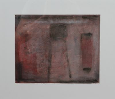 une image représentant un tableau d'un bâtiment avec une porte rouge