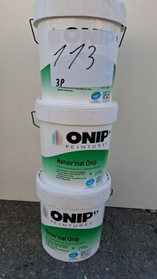 Lot de 3 seaux de peinture de la marque Onip, Renov’mat Onip…