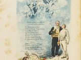 an old book with a drawing of a man and a woman standing next to each other